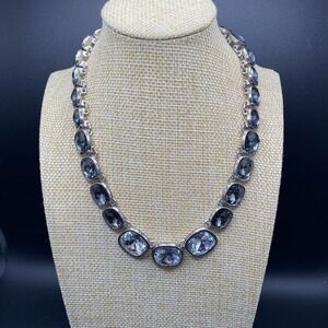 Pier 1 Silver Tone Collar Necklace Vintage Statement Boho Grey Rhinestone 18"